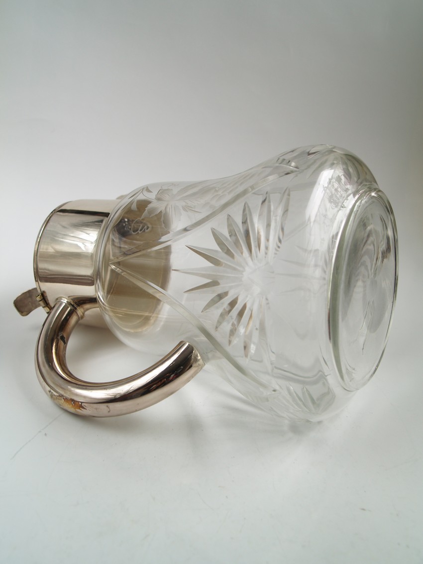 Wasserkrug Bleikristall vintage Metallmontur silbern