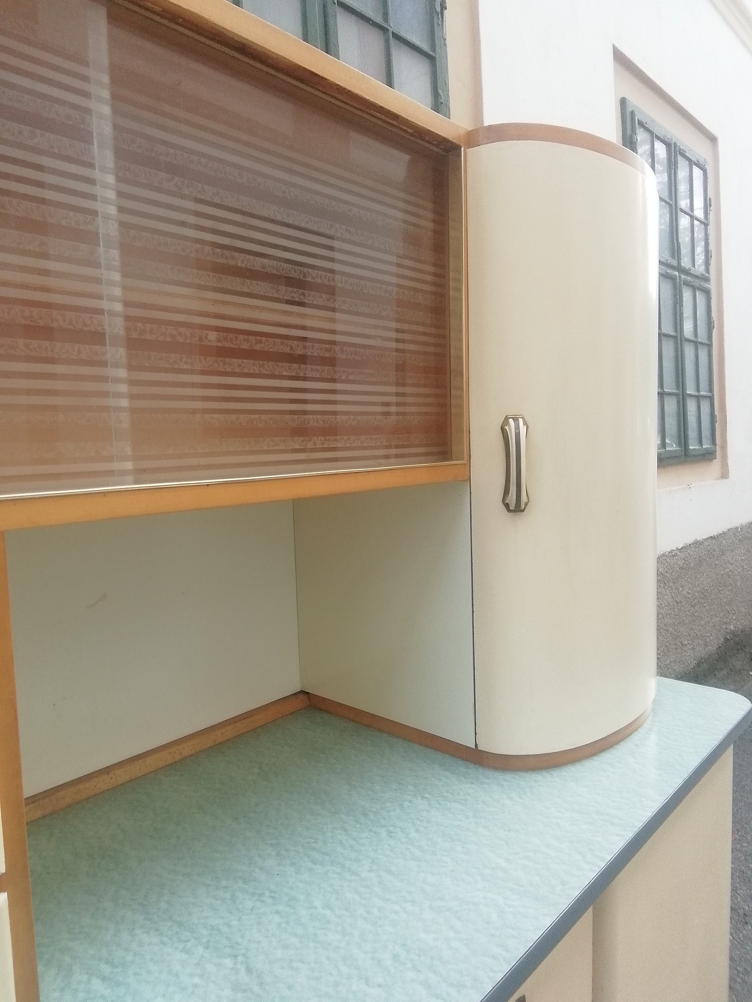 Küchenschrank antiker Schrank creme Vintage Kredenz Geheimtüre