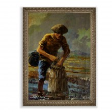 Ölbild Öl auf Leinen Gemälde Mann Fischer Chinese