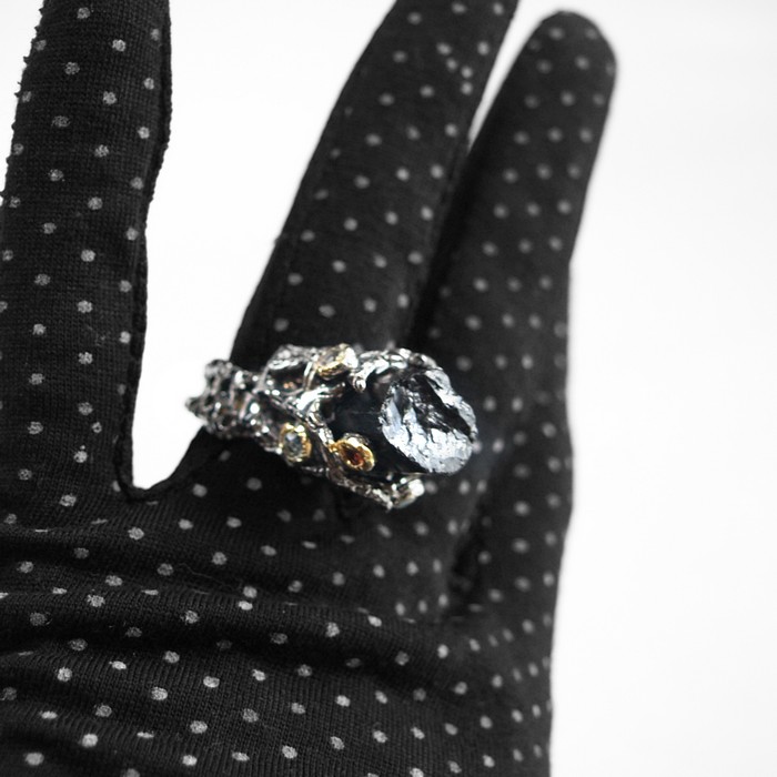 Ring 925 Silber Edelsteine schwarzer Turmalin Topas Amethyst Ring 925 Silber Edelsteine schwarzer Turmalin Topas Amethyst