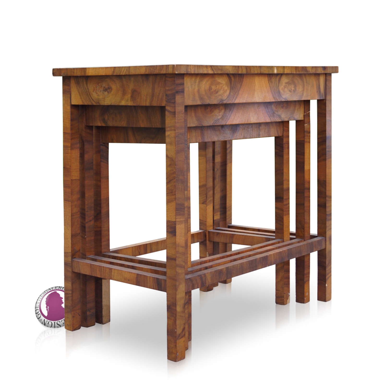 ArtDeco Tische antikes Jourtische-Set 3-tlg Beistelltische Holz Original antike Art-Déco Jourtische 1930 Satztische 1920 1940 Möbel Brutalismus