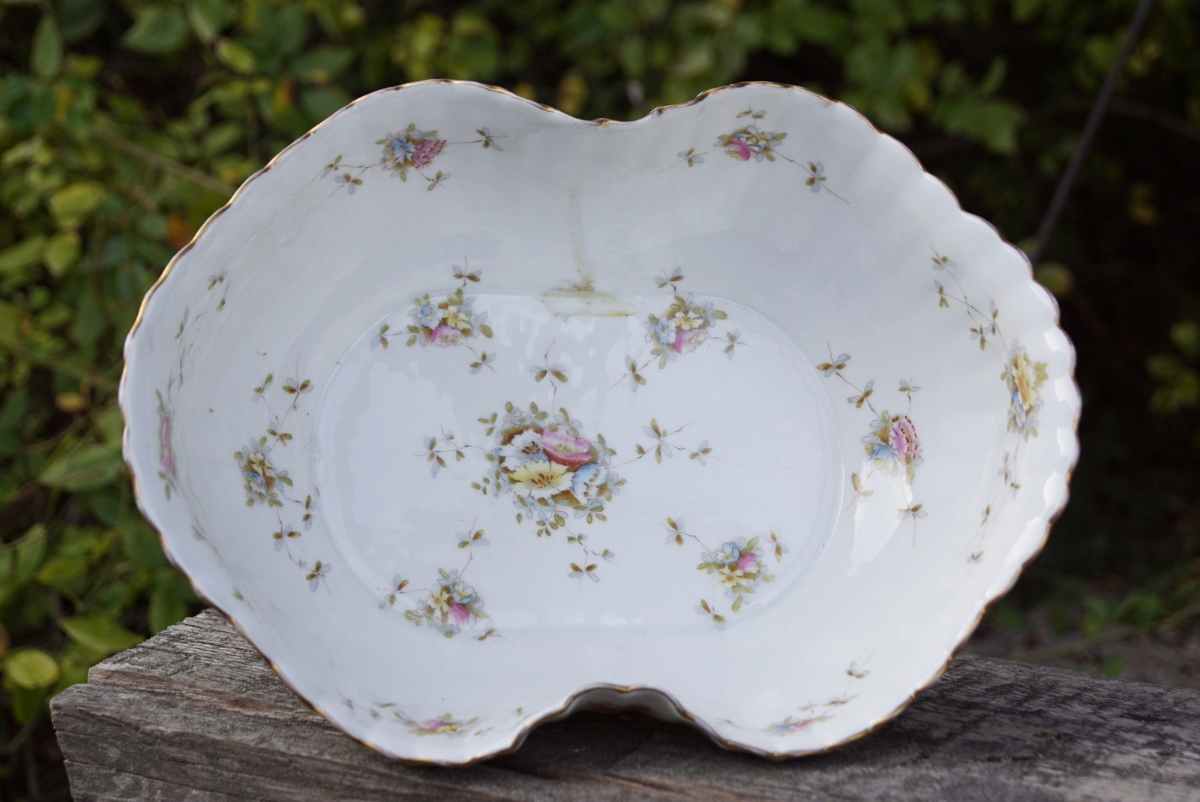 antikes Porzellan Komplettset blümchen gold eckig antikes Geschirr Shabby chic Vintage Jugendstil Teller Terrinne Sauciere