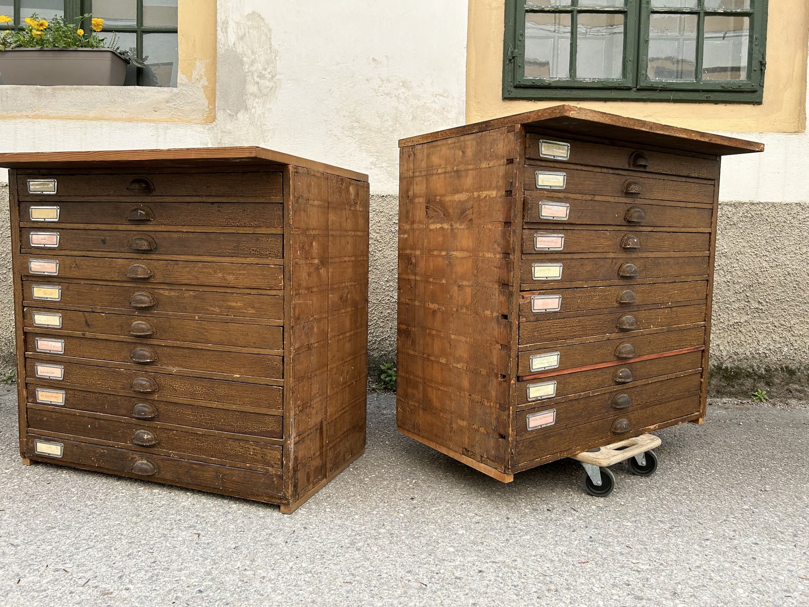 Setzkasten antik Schubladenschrank Holz Vintage Möbel Druckereikasten Industrial Design