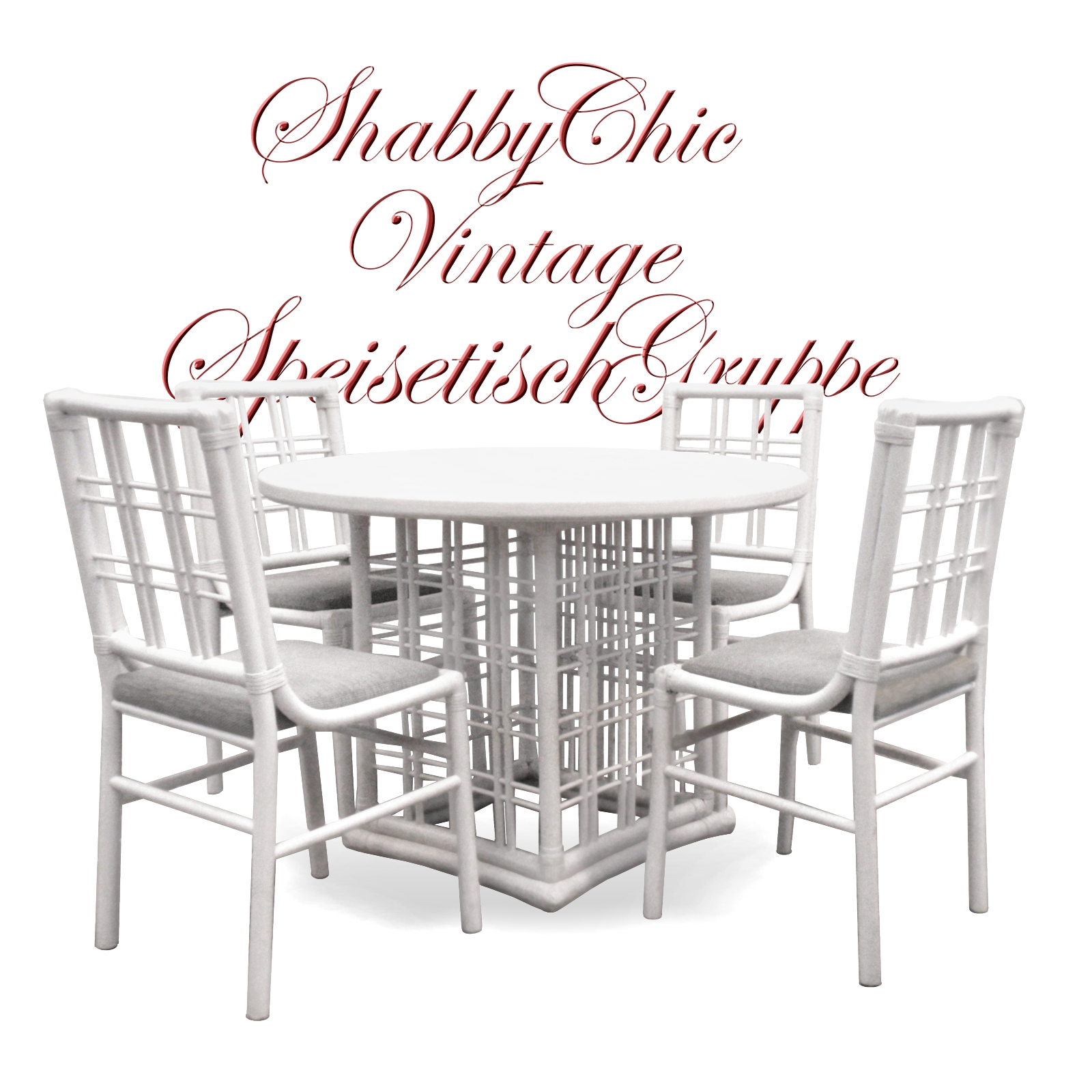 Shabby Chic Rattan Esstisch Garntiur Tisch + 4 Stühle Shabby Chic Tisch