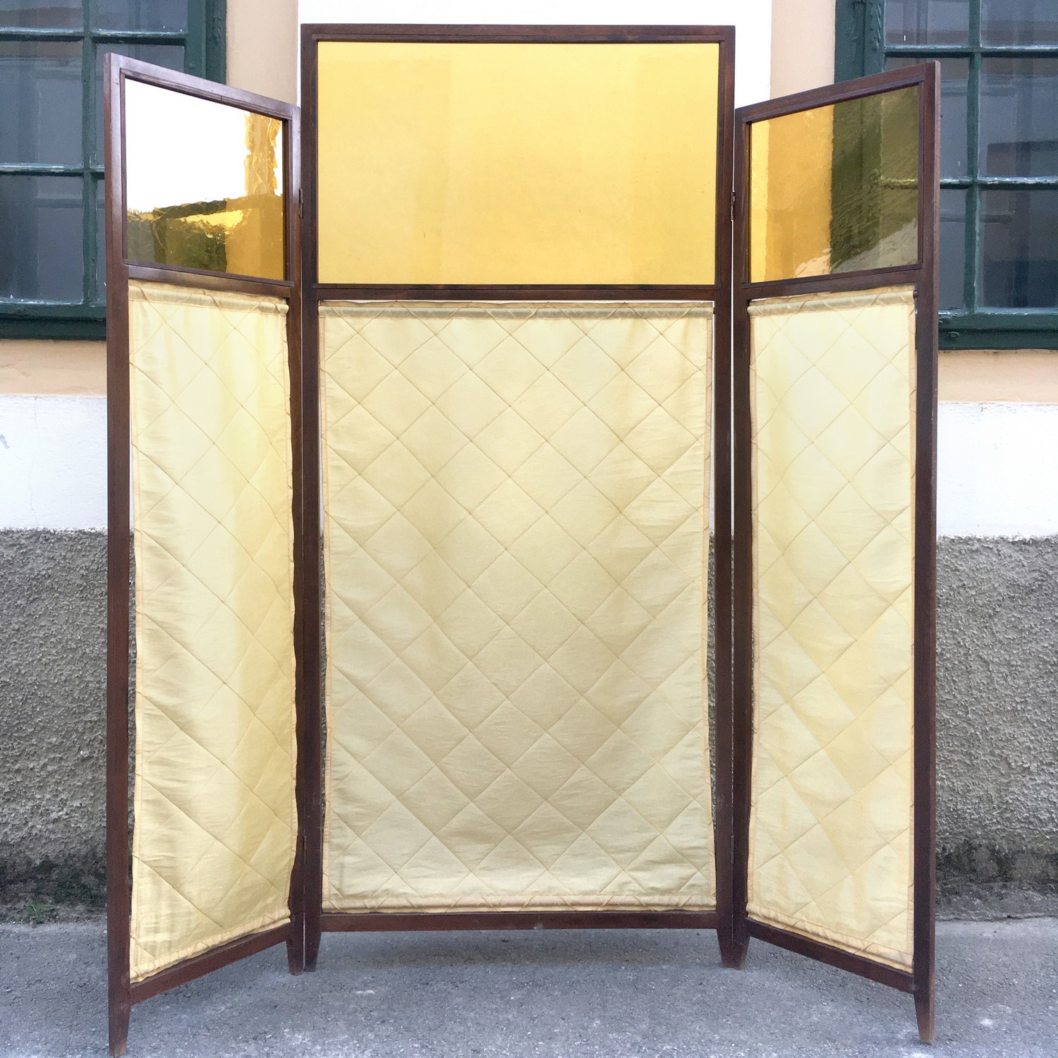 Paravent Raumteiler spanische Wand Stellschirm Holz Glas Stoff