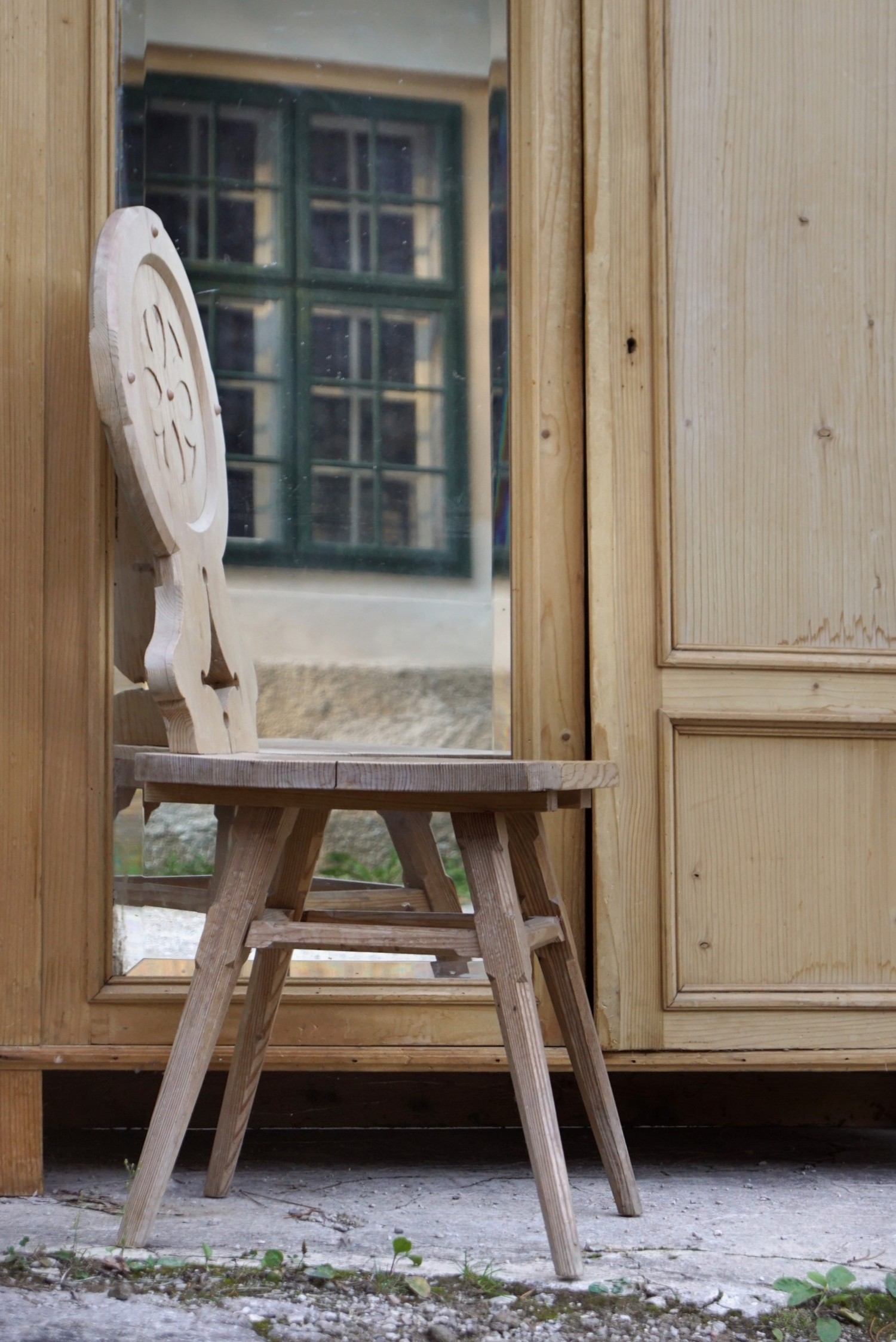 Bauernschrank antik Weichholz Dielenschrank Spiegel Schrank Kasten Bauernmöbel Garderobe kleiderschrank Naturholz Rustikal