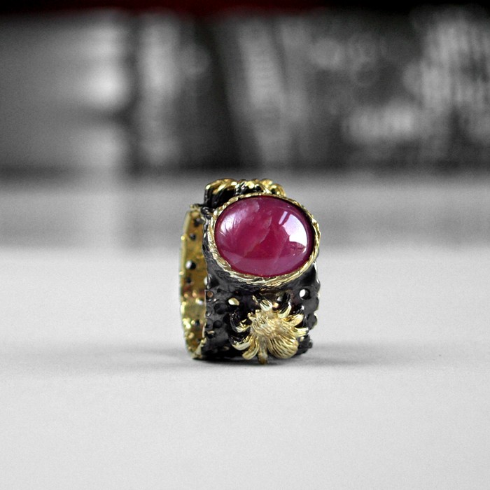 Ring 925 Silber Handarbeit Rubin Edelstein "Spinne" handgefertigt