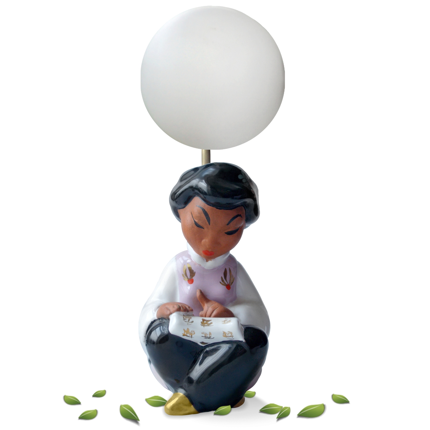 Lampe Chinese Figur lesend Austria Charli Bauer Gmundner Keramik alt "Mädchen" Tischlampe antik Figur Chinesisch Vintage Pastell Midcentury antik