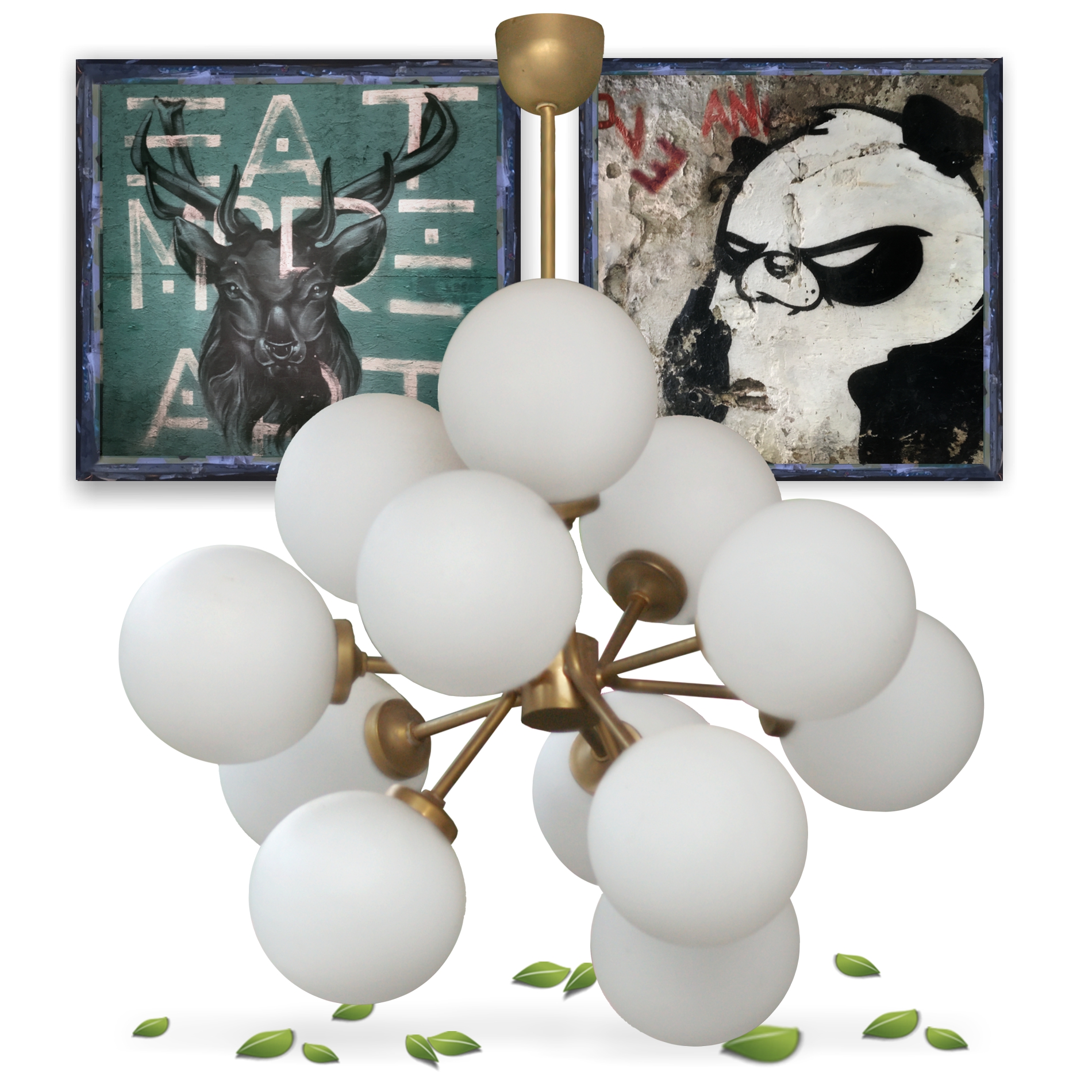 Vintage Deckenlampe Bubbles Sputnik Original MidCEntury Hängelampe Retro Designerlampe Orbit Kronleuchter Vintage original Retro Messing Glaskugel Leuchter 60s 70s Retrodesign