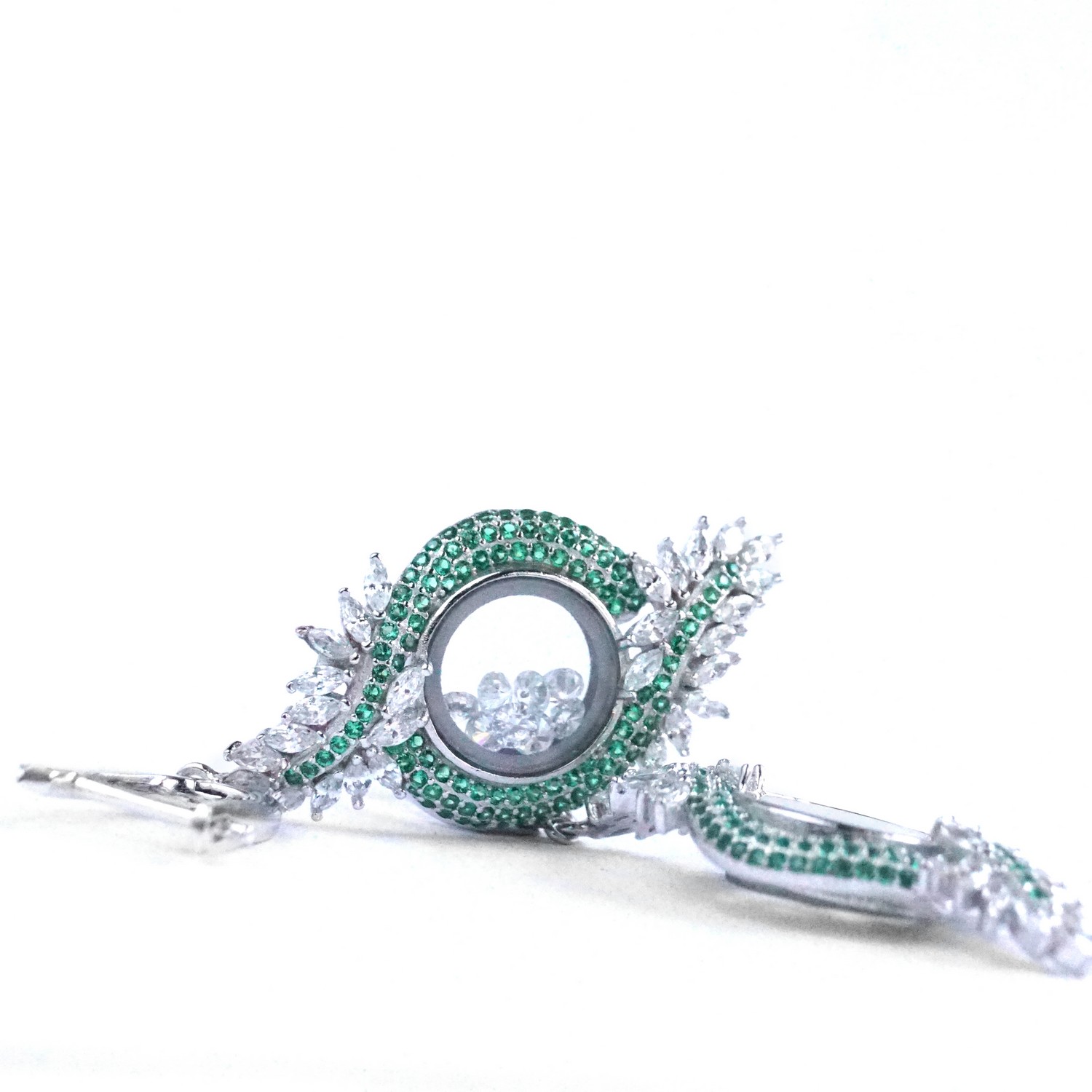 Ohrstecker Silber 925 grüne + weiße Zirkonia Steine