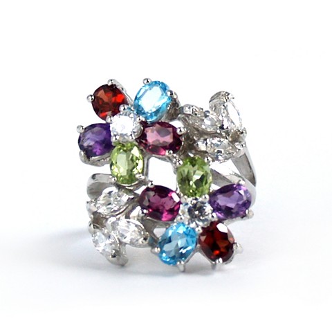 925 Silber Ring Edelsteine multicolor handgefertigt
