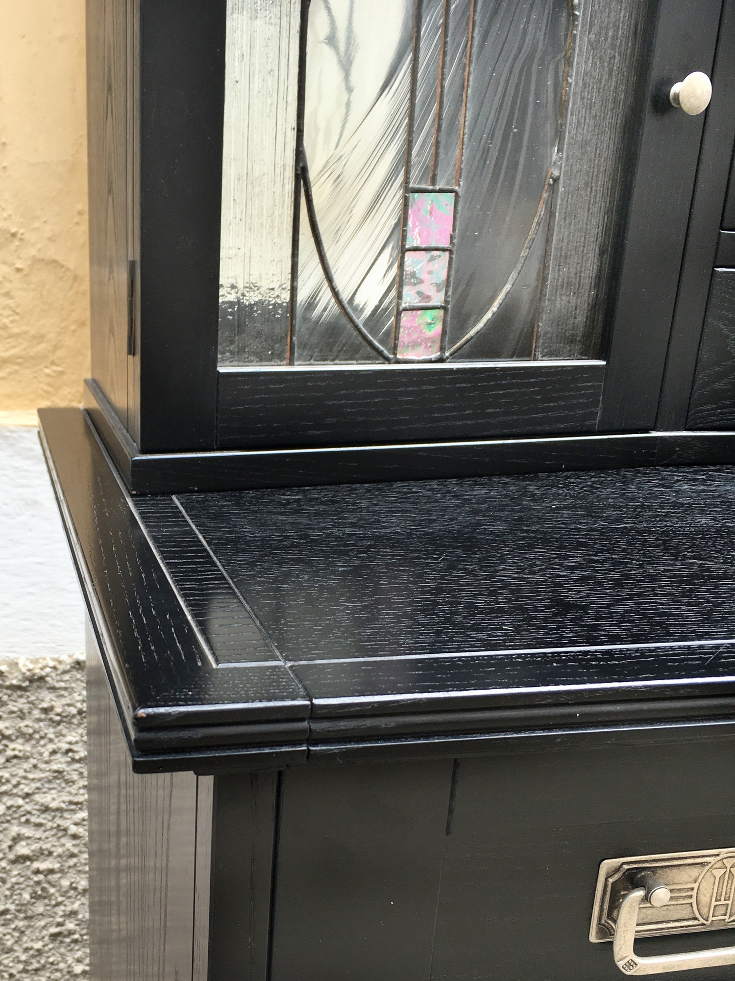 Jugendstil Vertiko Barschrank Stilmöbel schwarz Bleiverglasung SELVA Italy Kommode