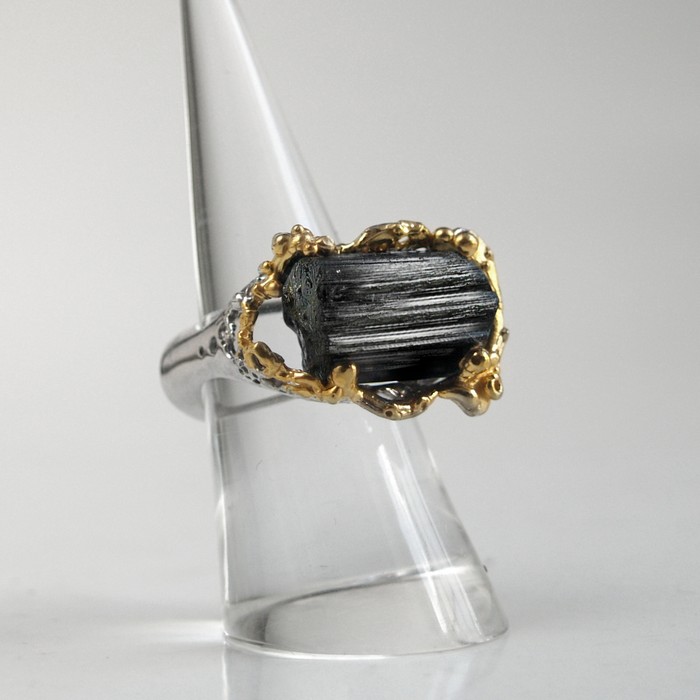 Ring 925 Silber Edesltein Turmalin schwarz handgefetigtes Einzelstück