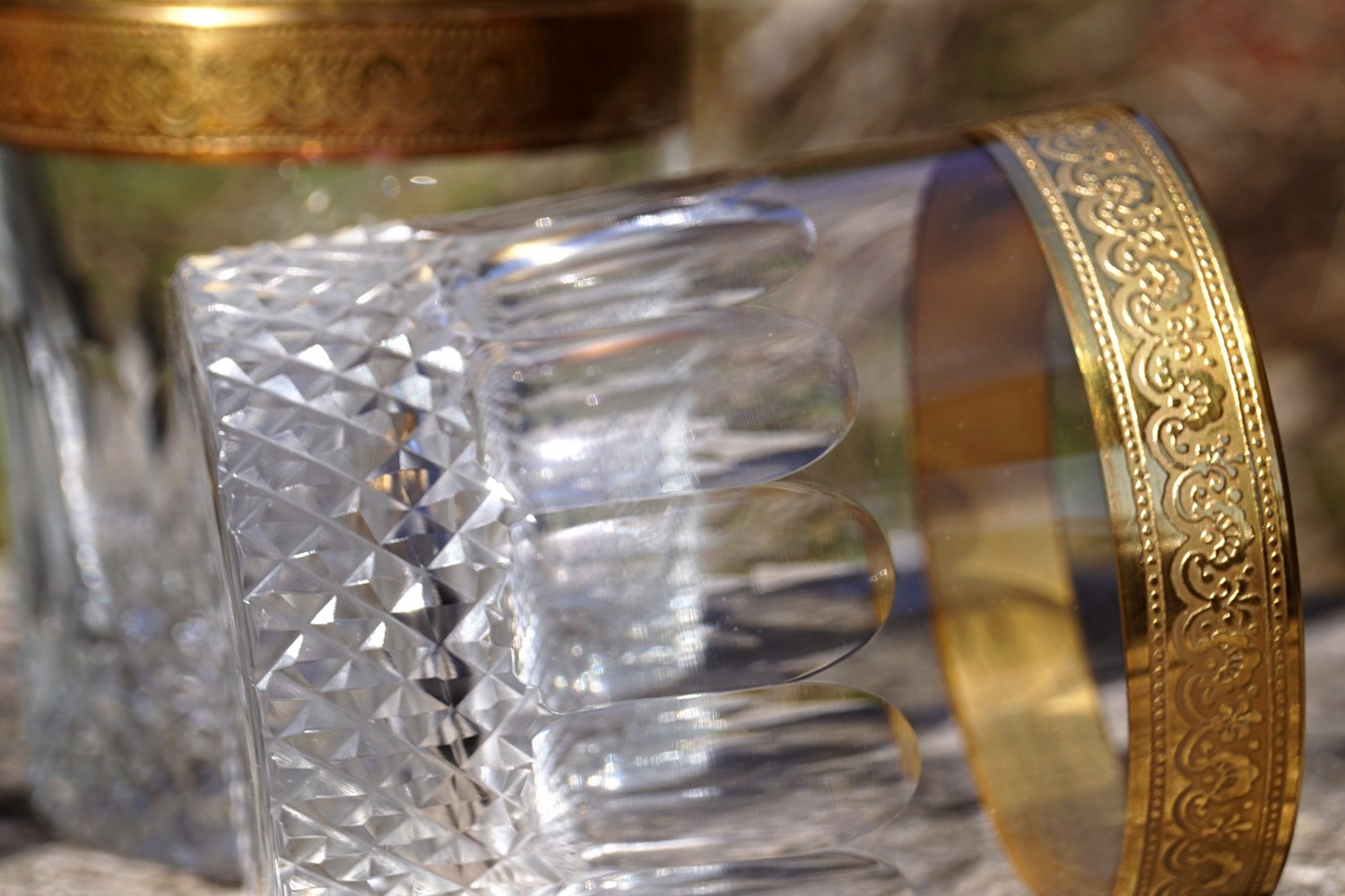 Bleikristall Gläser Goldrand Whisky Waffelschliff Wassergläser