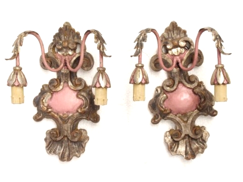 Florentiner Barock antike Wandlampen rosa golden Shabby Chic