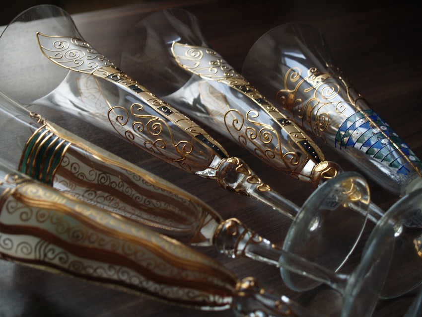 Vintage Sektgläser Bleikristall Goldranken Klimt Nagel