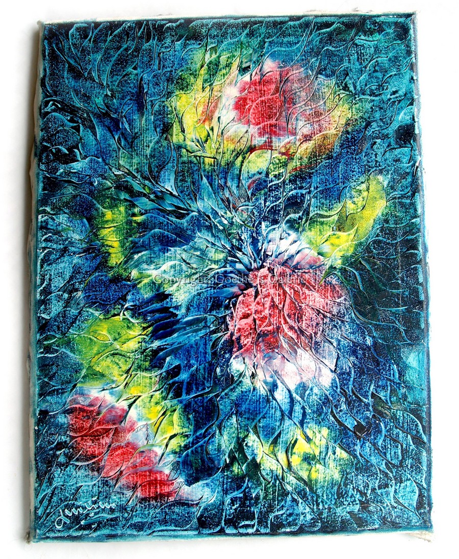 Ölbild ÖL auf Leinen Blumen aussagekräftige Malerei signiert Stilleben abstrakt