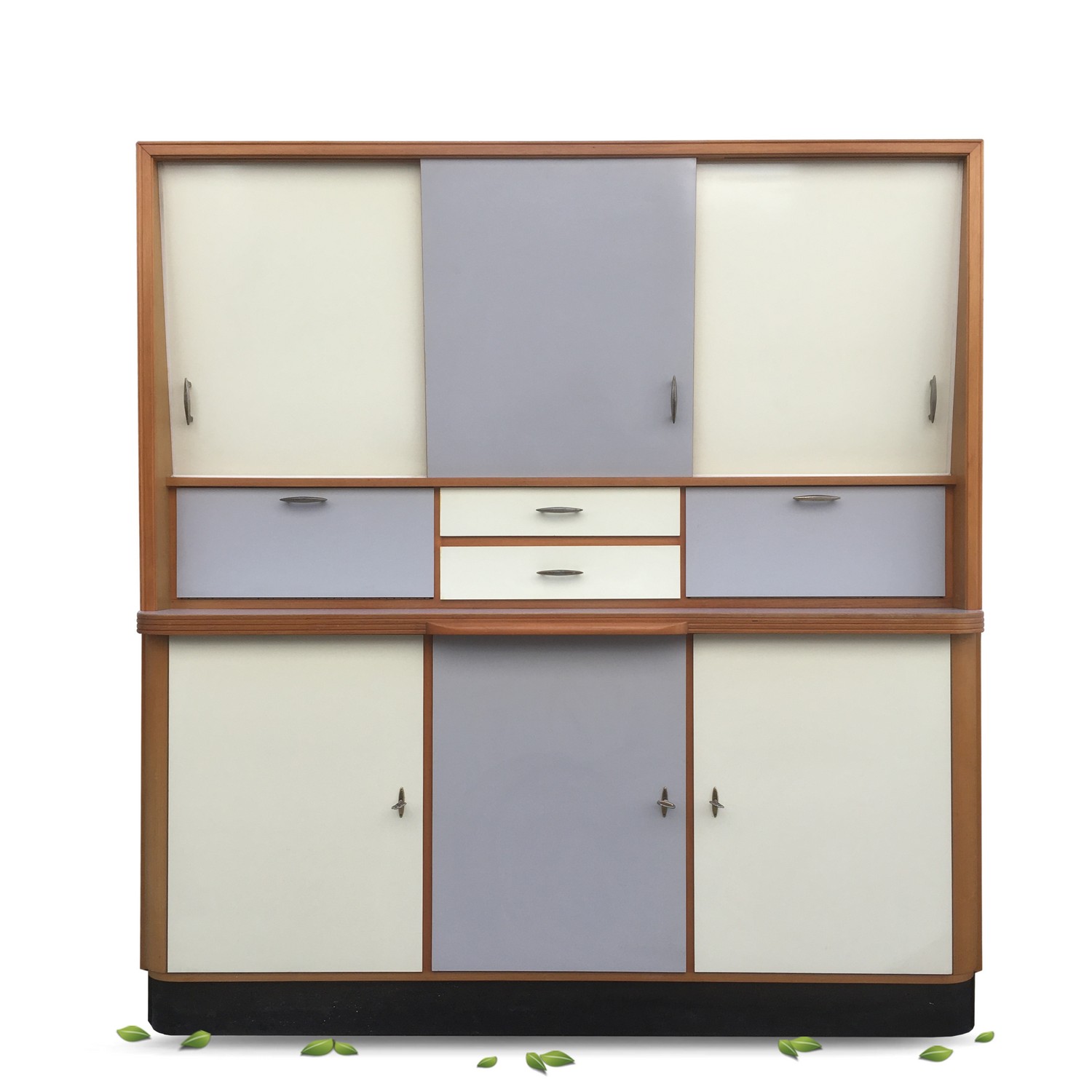 Küchenschrank creme grau Midcentury Schrank Vintage Schütten Retro