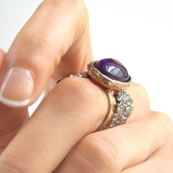 Ring 925 Silber Edelstein Amethyst Cabochon hangefertigter Schmuck Design Kunstwerk