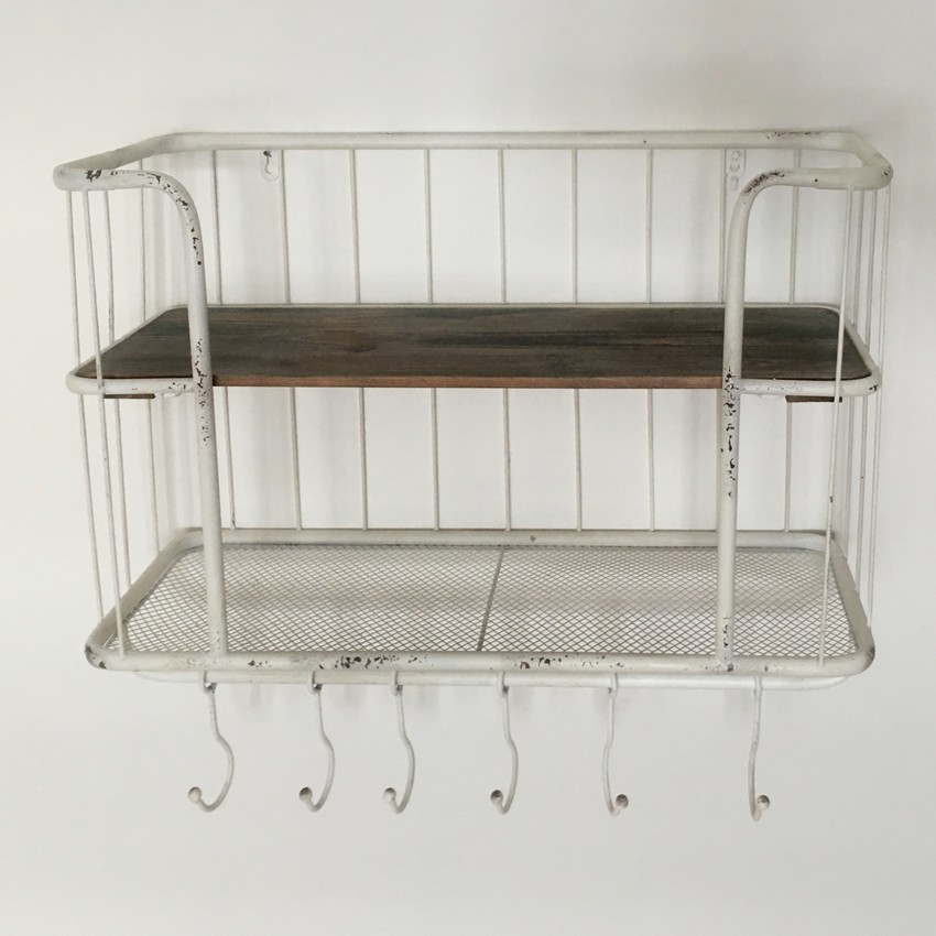 Küchenregal creme Metall Haken Holz