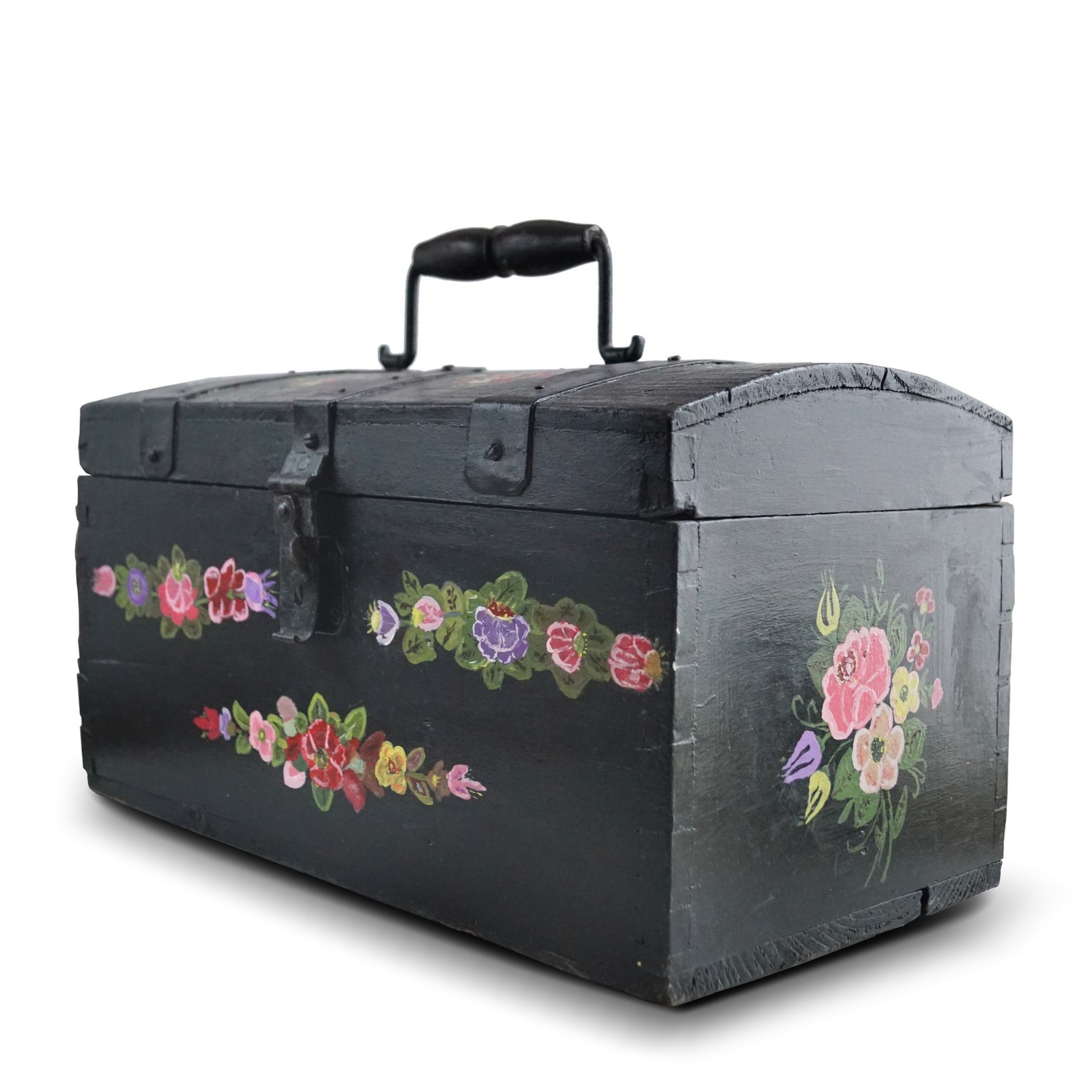 Truhe Bauerntruhe klein bemalt Griff antik