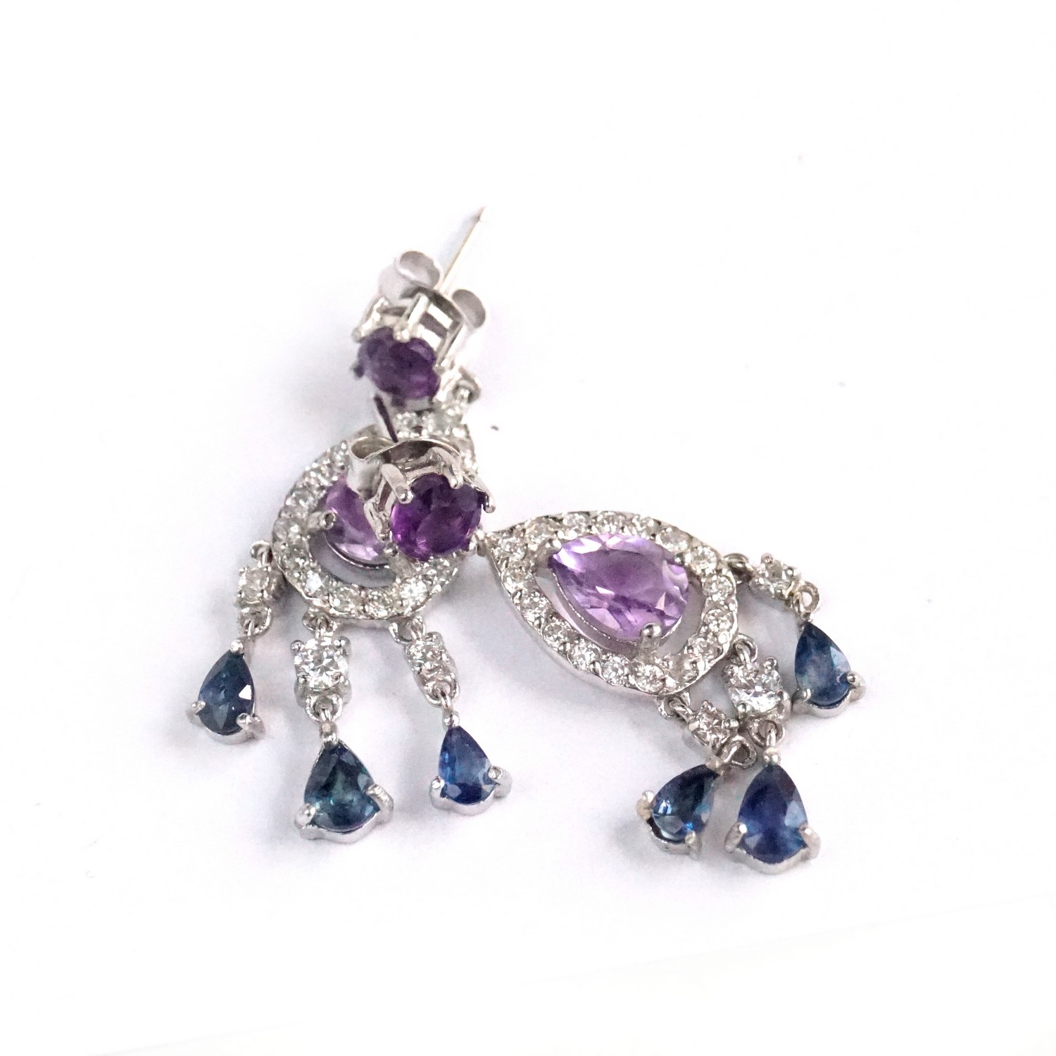 Ohrstecker Silber 925 Amethyst blaue Saphire Handarbeit