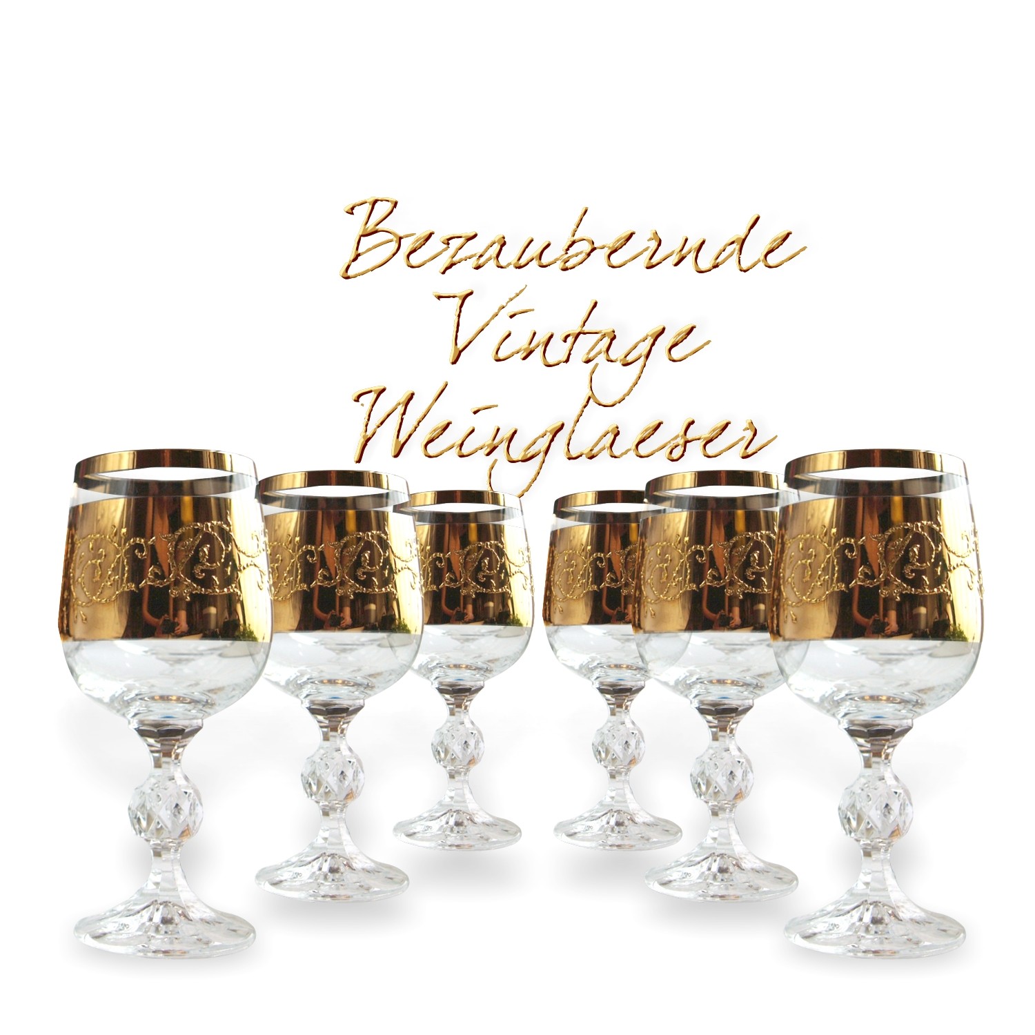 Bohemia Weinglas Set 6 Stk. vergoldet Bleikristall Bohemia Weinglas