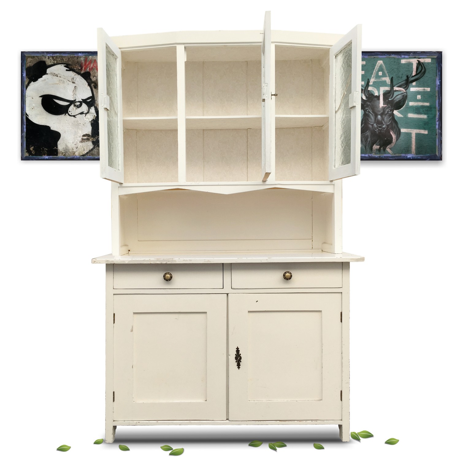 Anrichte Küchenschrank antik Buffetschrank creme Kredenz