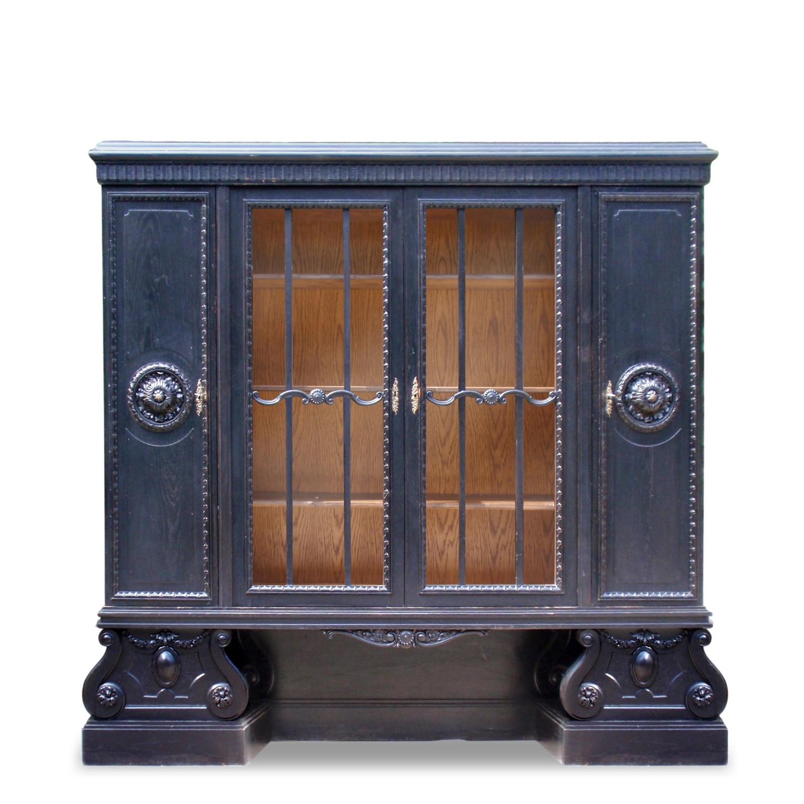 antiker Schrank großer Bücherschrank Geschirrschrank noir Vitrine Schrank antik