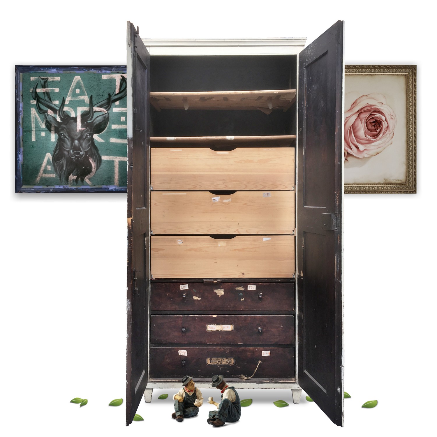 Schrank Kasten Vorratsschrank Shabby Chic antik groß zweitürig Lagerschrank