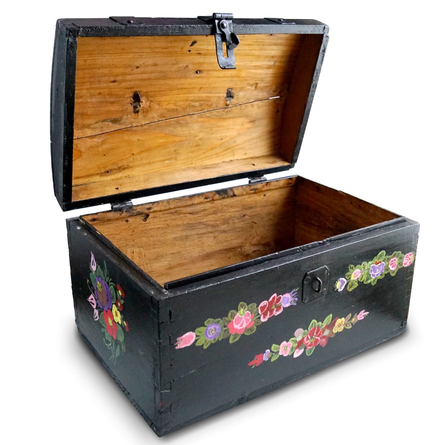 Truhe Bauerntruhe klein bemalt Griff antik