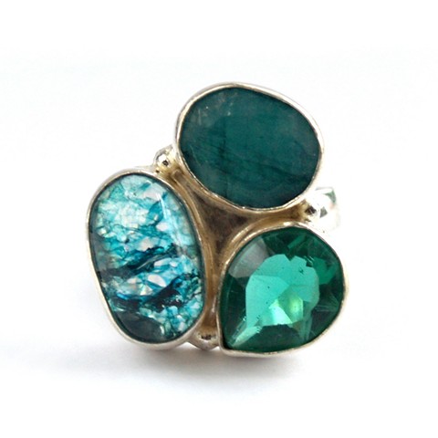 925 Silber Ring Edelsteine grün blau