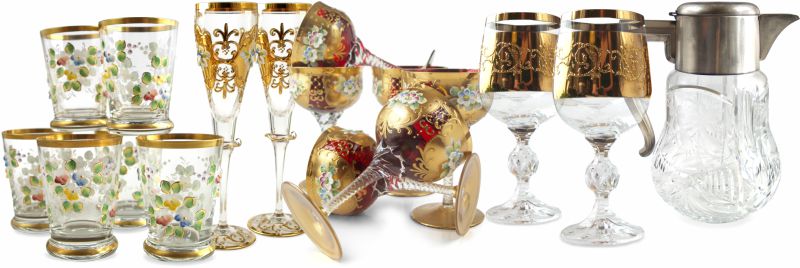 Bleikristallgläser Vintage Sektgläser Bleikristallgläser Vintage Sektgläser Karaffe Weingläser golden