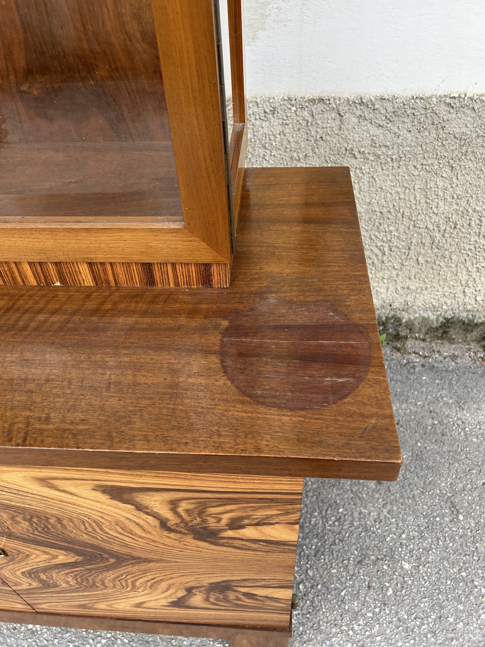 Vitrine Aufsatzvitrine Vitrinenschrank antik Schrank Art Deco dreiseitig verglast Bauhaus (Schrankmoebel)