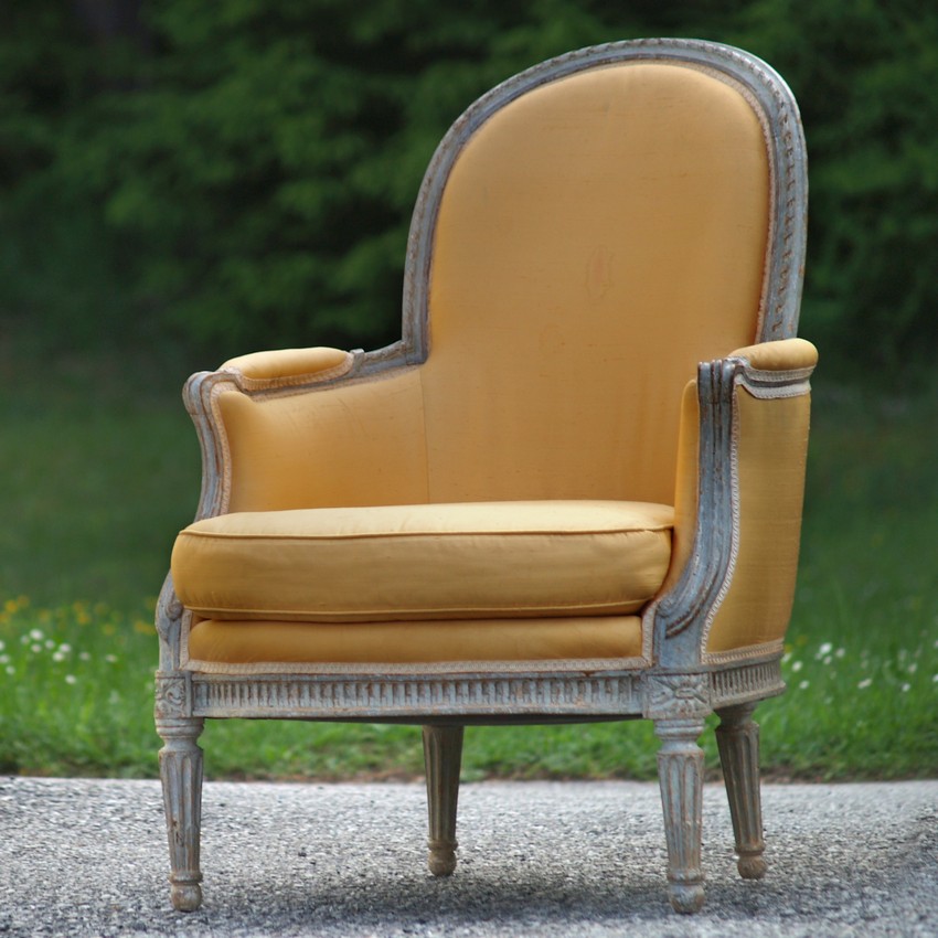Stuhl antik Sessel vintage Senf-Gelb Barock Armlehnstuhl
