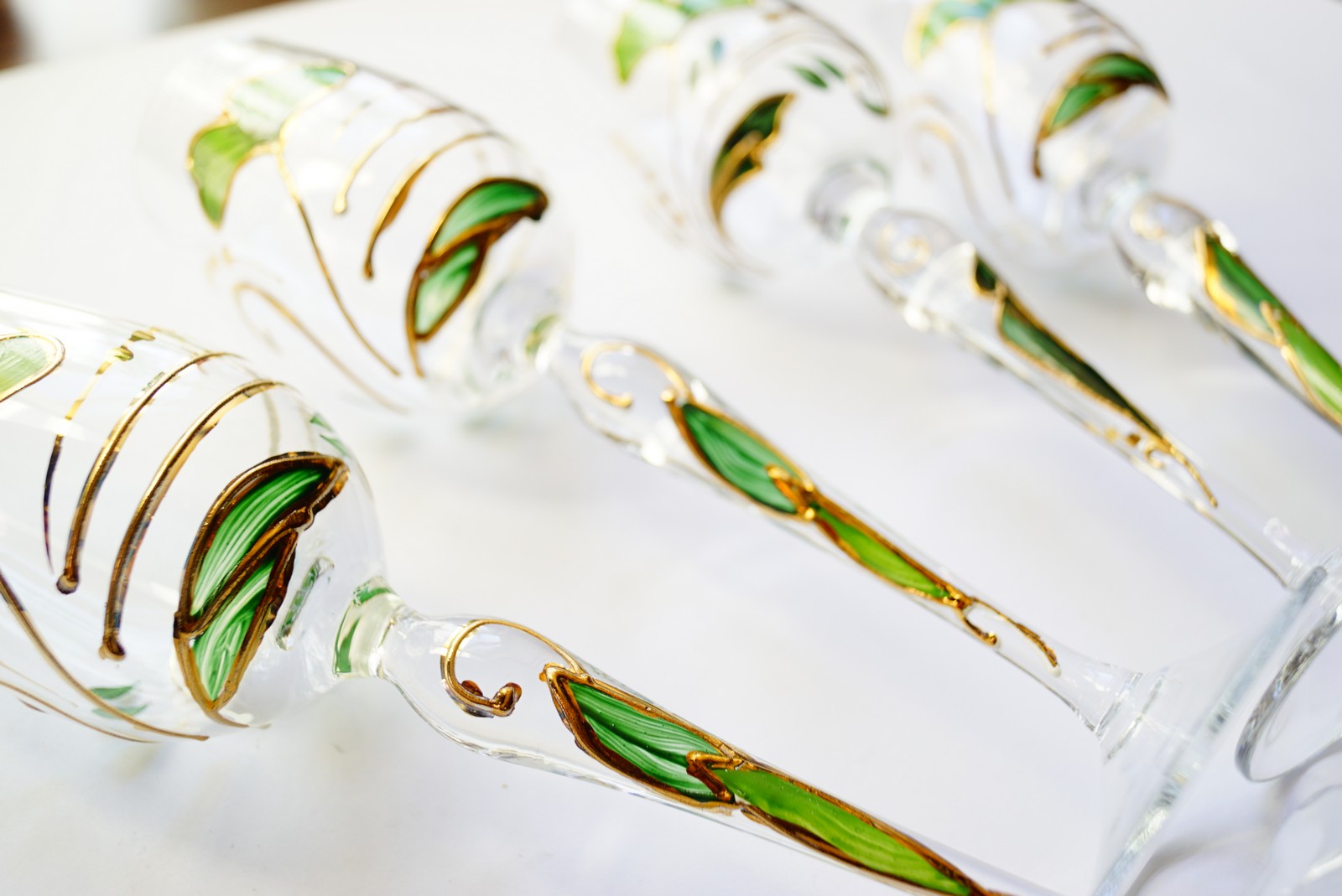 Bleikristall Weingläser Traumwelten Ginko grün gold