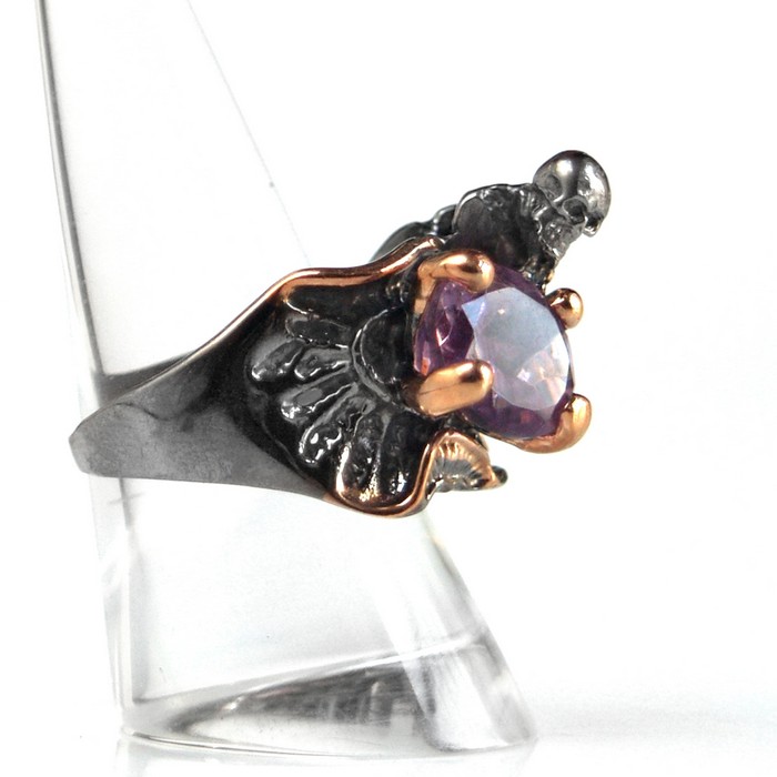 Ring Silber Skelett Amethyst 925 Edelsteine handgefertigt Juweliersarbeit Totenkopf