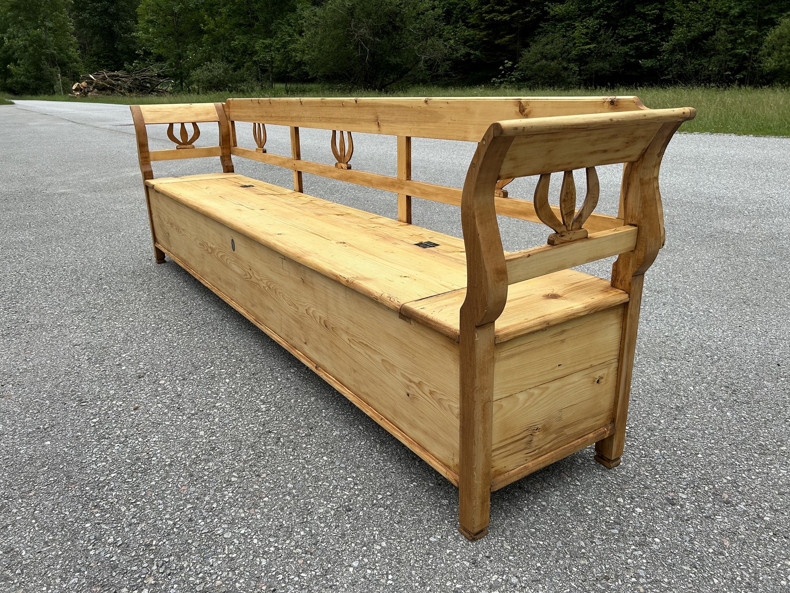 Truhenbank antik restauriert Biedermeier Sitzbank einzigartig