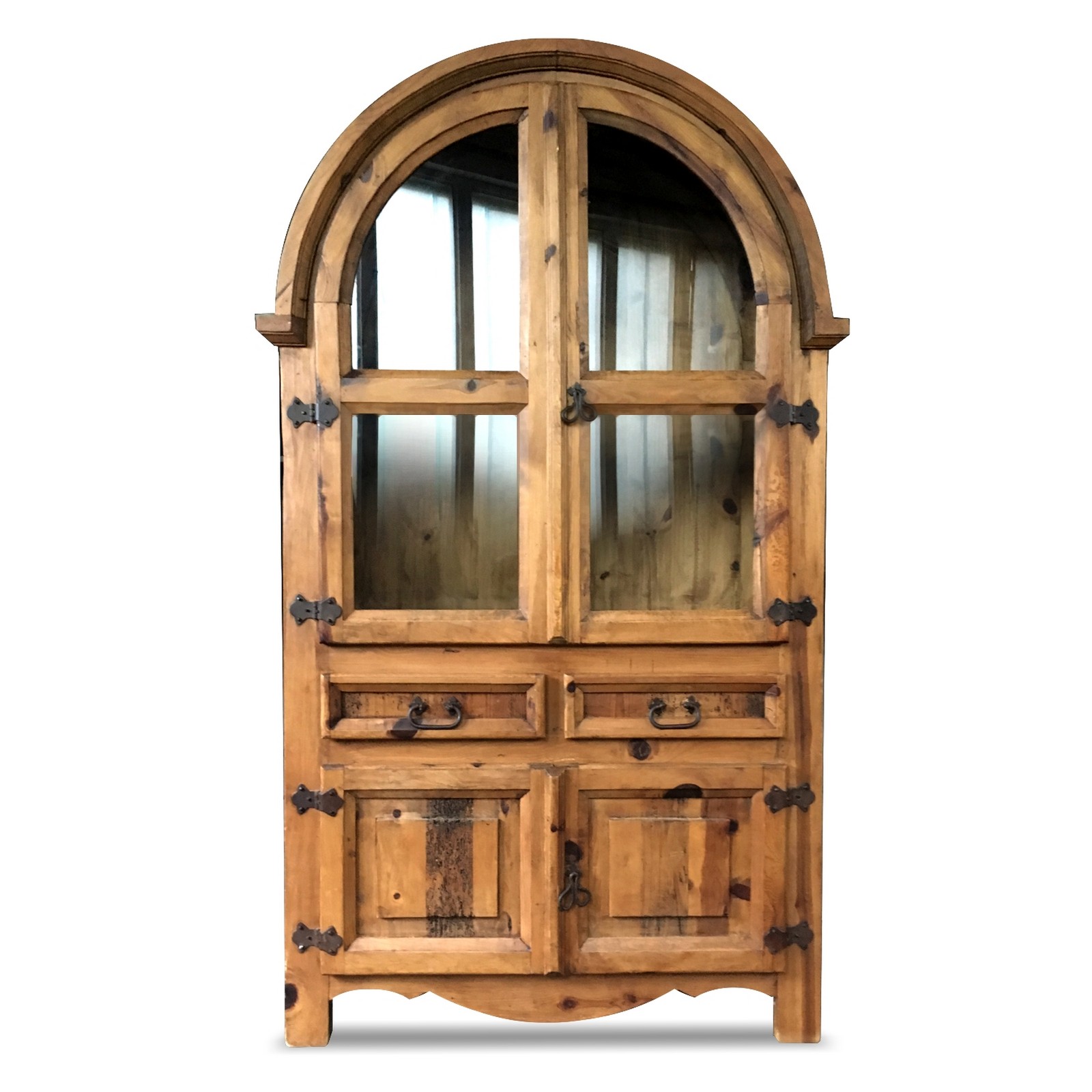 VITRINE Naturholz Küchenschrank Pinie Schrank im Weinkeller Stil Vitrine Vollholz Antikstil