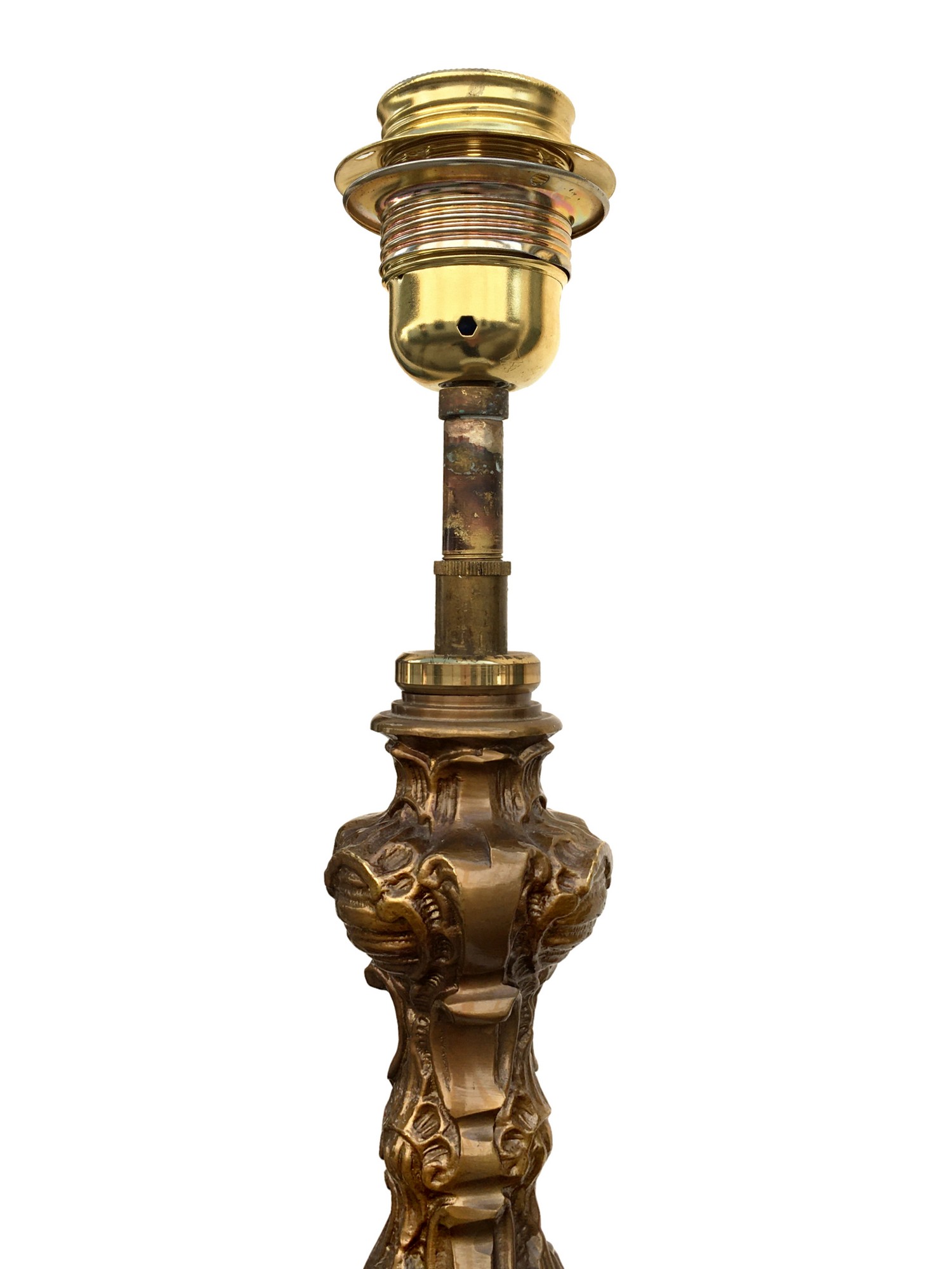 Stehlampe Lampe Bronzeguss goldfarben sakral Tischlampe schwer Kerzenständer