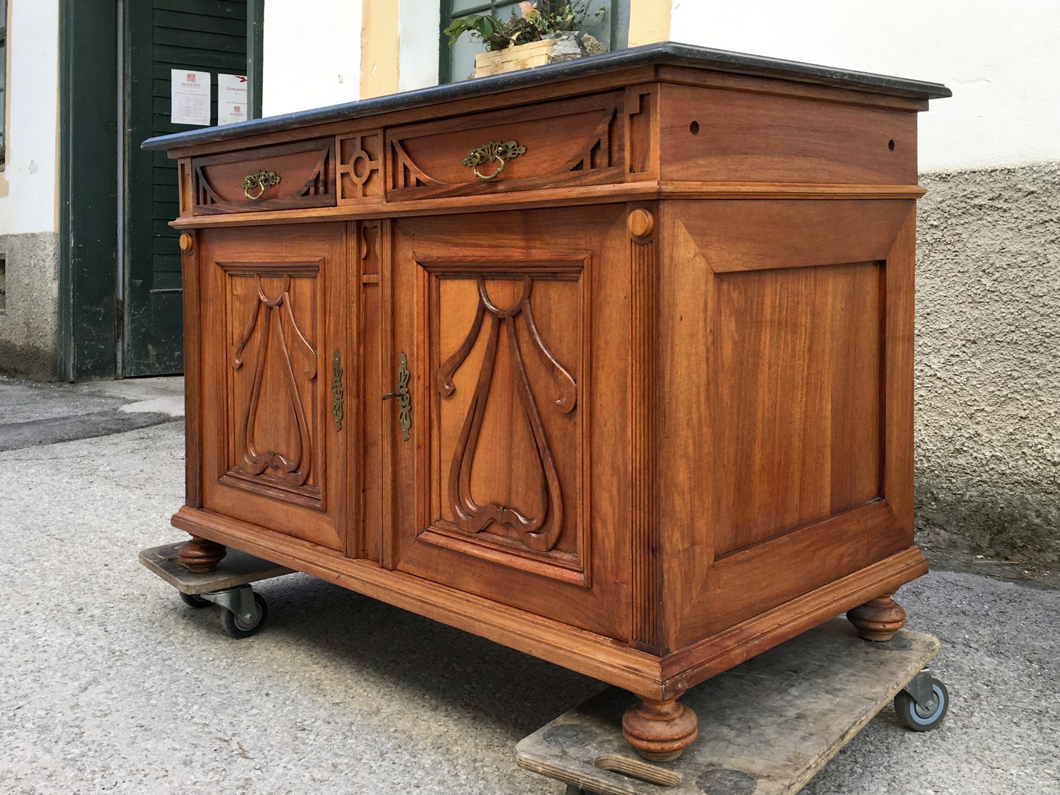 Kommode Anrichte Jugendstil Ornamente antik Marmorplatte Waschtisch