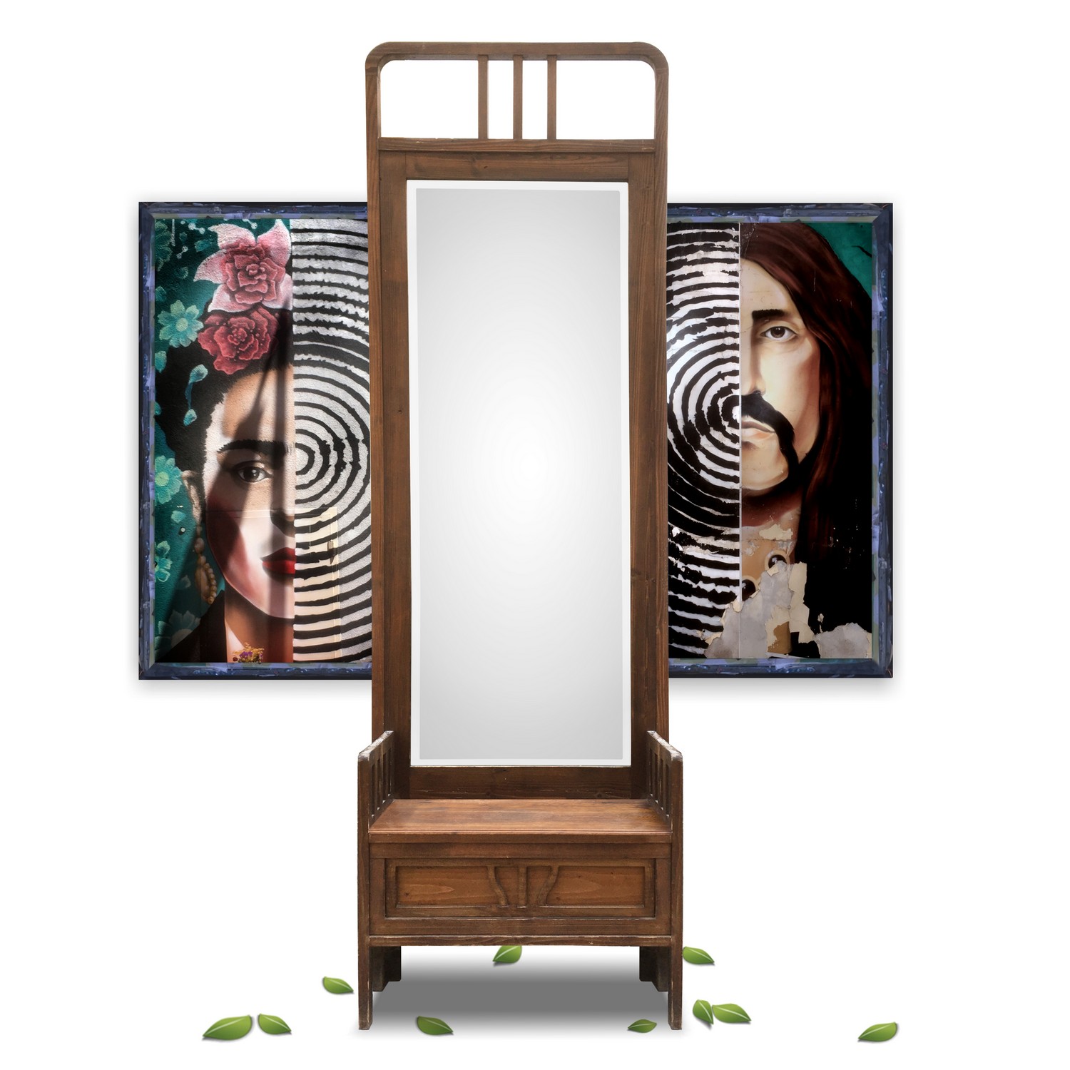 Jugendstil Spiegel Konsole Sitztruhe Weichholz antikes Möbel Jugendstil Spiegel Konsole Sitztruhe Nussholz antikes Möbel Truhenbank Garderobe Schrank