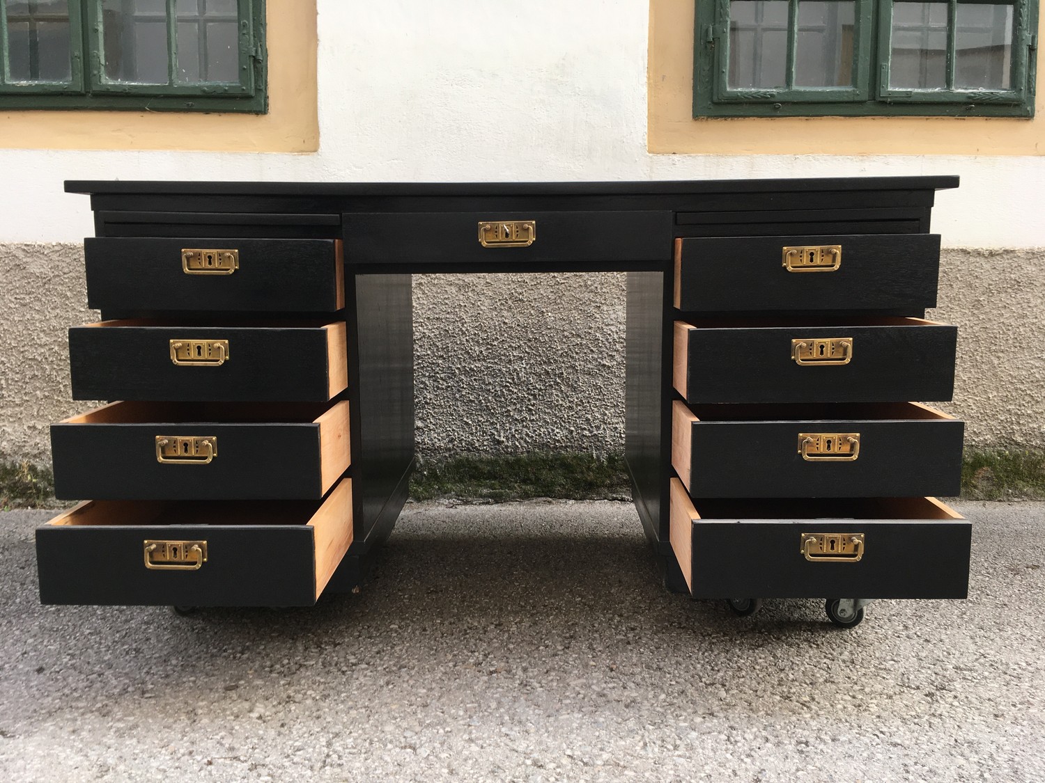 Schreibtisch antik Jugendstil schwarz restauriert