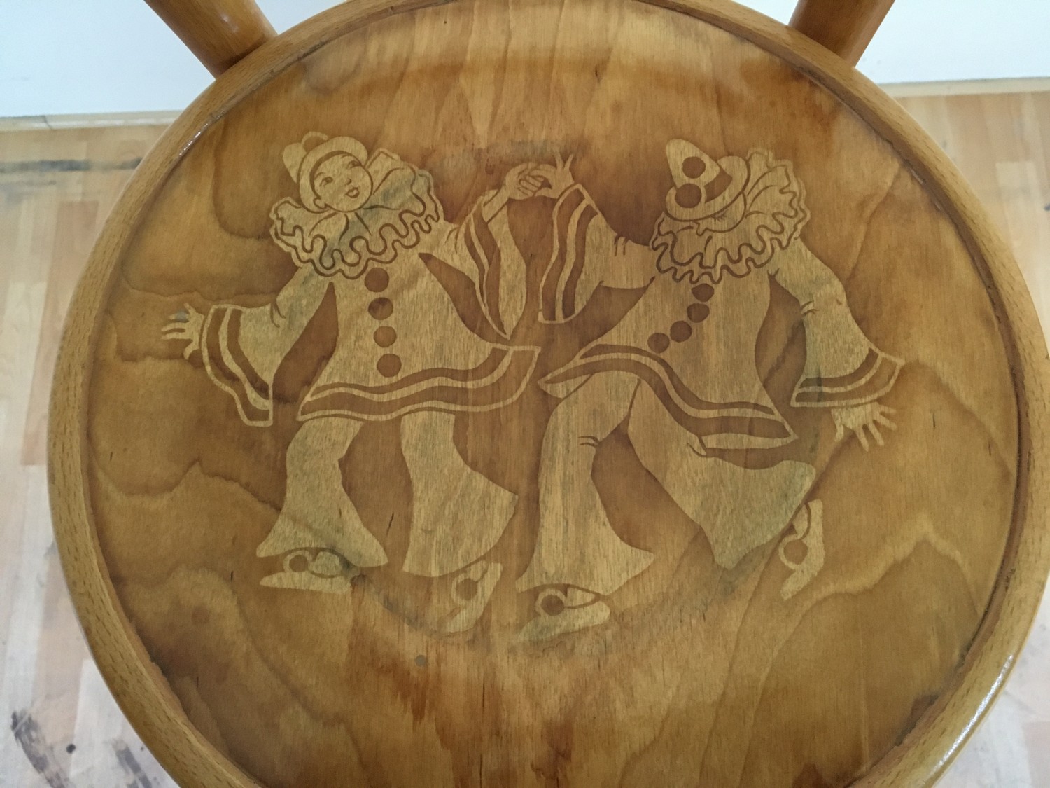 Antiker Sessel Bugholz Fischel Kinderstuhl Harlekin Stuhl Clown antik