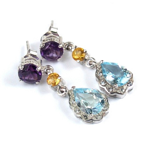 Ohrstecker 925 Silber Blau- u Weißtopas echte Edelsteine handgefertigt SALE