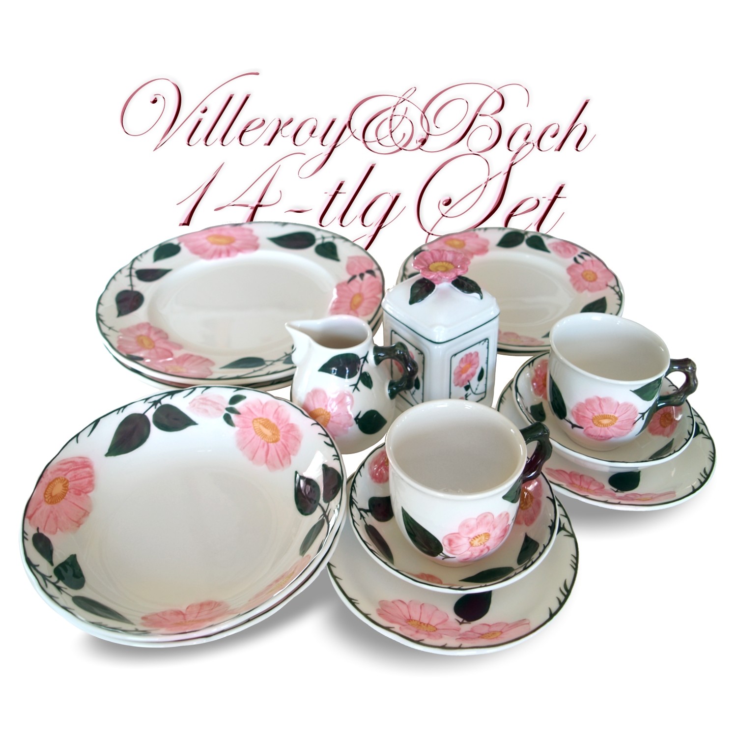 Villeroy & Boch Wildrose Set neuwertig Kaffee + Speiseteller Villeroy & Boch Wildrose Aktion