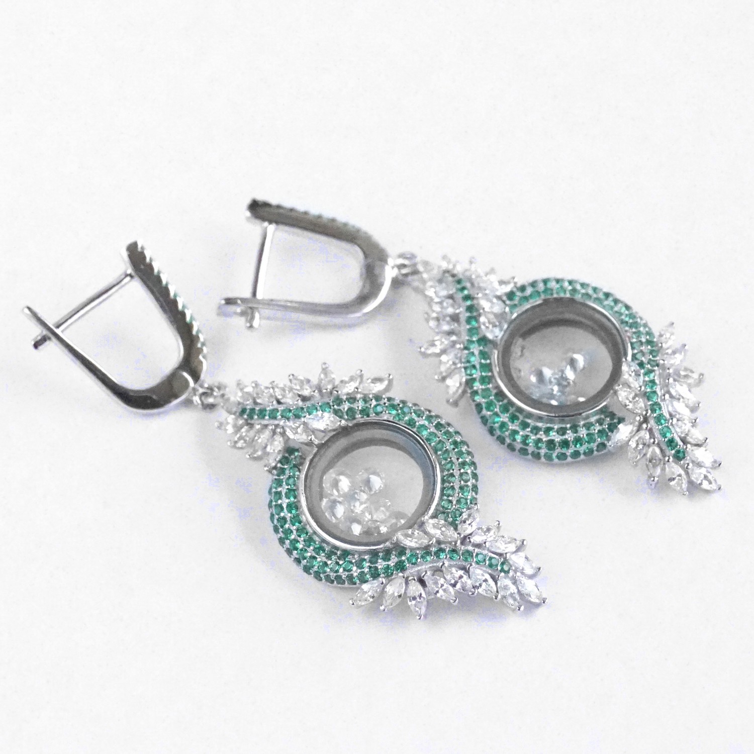 Ohrstecker Silber 925 grüne + weiße Zirkonia Steine