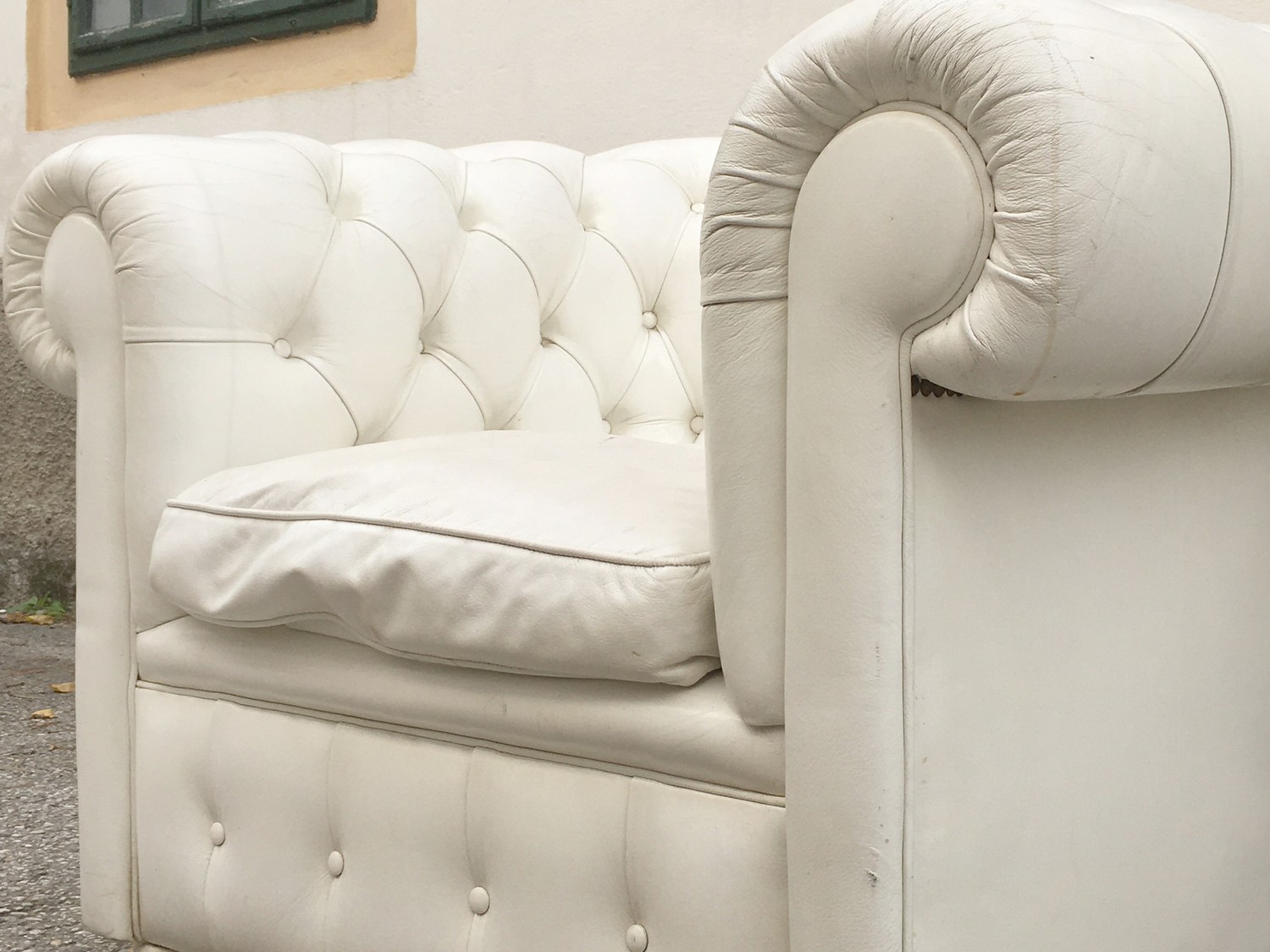 Sessel Stuhl Chesterfield Leder creme weiß Clubsessel Sofasessel