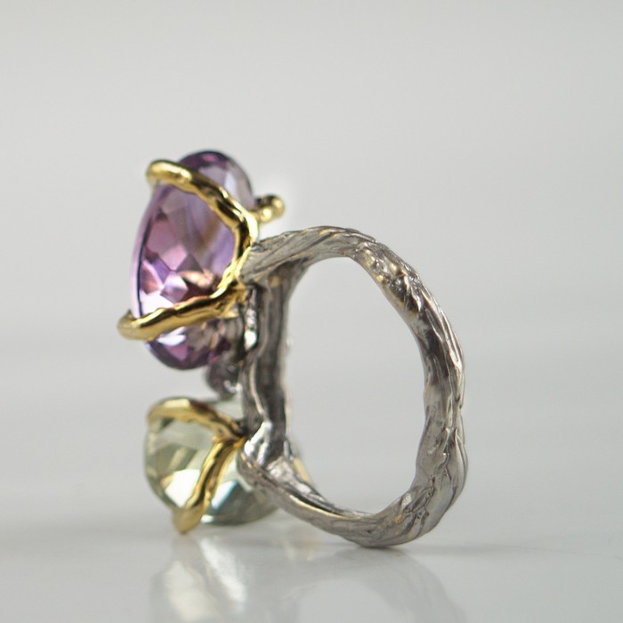 Ring 925 Silber Edelsteine Blüten Blumen Amethyst handgefertigt