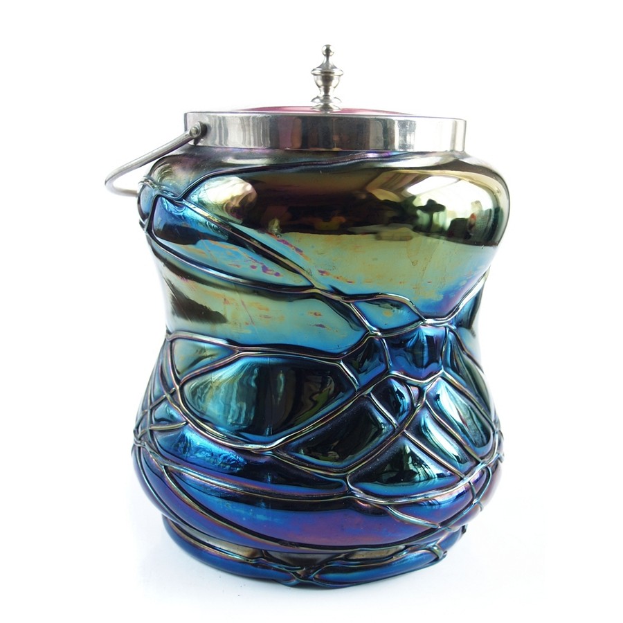 Glasdose mit Deckel irisierend